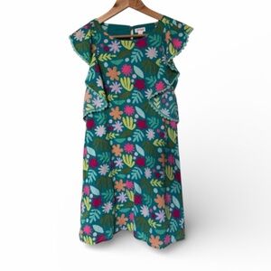 Cat & Jack Size XL Floral Flutter Dress 100% Cotton Green Jungle Easter